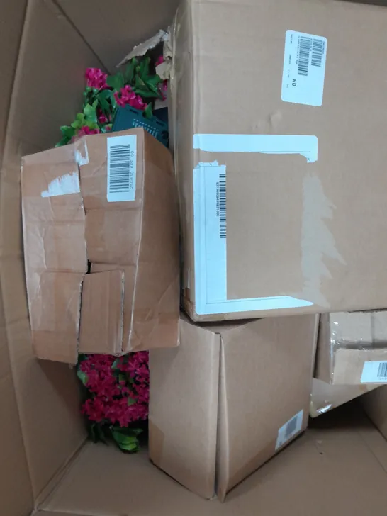 LARGE BOX OF ASSORTED ITEMS TO INCLUDE ARTIFICIAL FLOWERS AND L'OCCITANE 