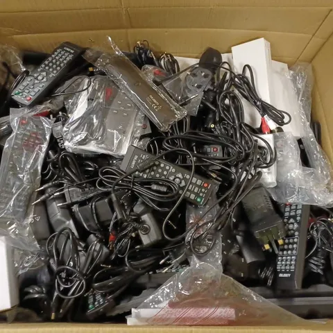 BOX OF APPROX 60 ASSORTED ITEMS TO INCLUDE - WIRES - REMOTES COLLECTION ONLY