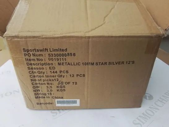 LOT OF 14 BOXES OF BRAND NEW METALLIC 10MM SILVER STAR CONFETTI - 144 PIECES PER BOX / TOTAL 2016