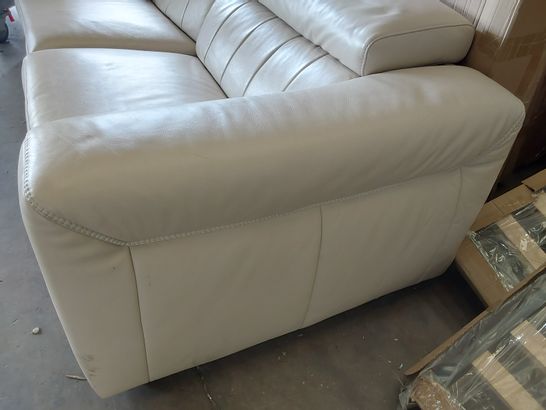 DESIGNER DOUBLE POWER RECLINING THREE SEATER SOFA CREAM LEATHER WITH ADJUSTABLE HEADRESTS 