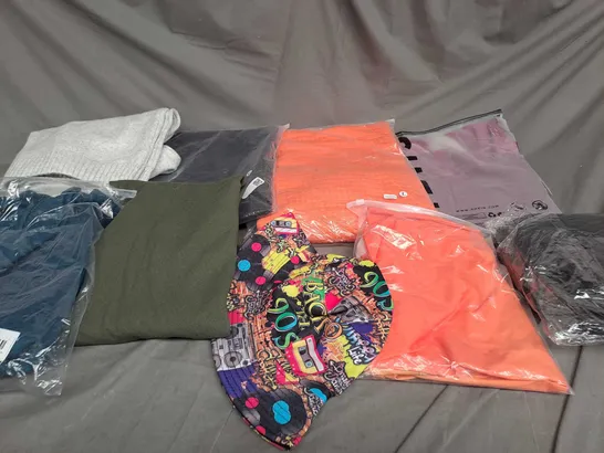 BOX OF ASSORTED CLOTHING ITEMS IN VARIOUS COLOURS, SIZES AND STYLES