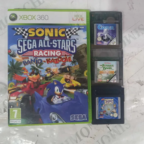 LOT OF 4 ASSORTED VIDEO GAMES TO INCLUDE SONIC SEGA ALL-STARS RACING (XBOX 360), CASPER (GBC), RUGRATS TIME TRAVELERS (GAMEBOY), ETC