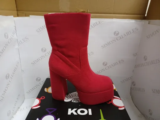 KOI VEGAN TELETUBBIES PO FLUFFY PLATFORM BOOTS - RED SIZE 9