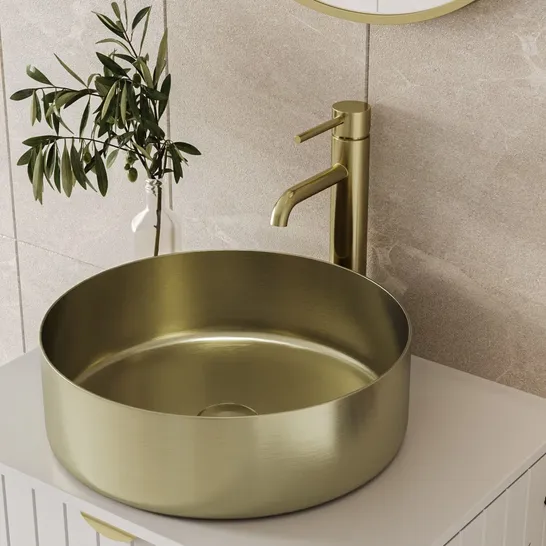 BOXED BRUSHED BRASS ROUND BASIN 