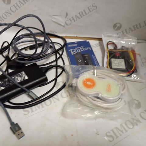 LOT OF APPROXIMATELY 15 ELECTRICAL ITEMS, TO INCLUDE PHONE BATTERY, MERCEDEZ DIAGNOSTIC TOOL, AC ADAPTER, ETC