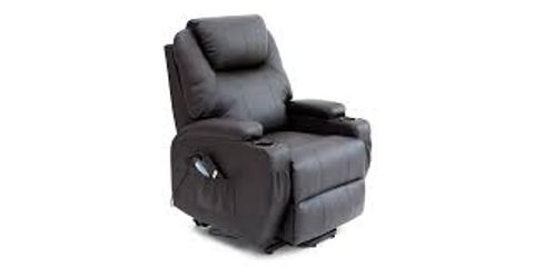BOXED CINE BROWN FAUX LEATHER RISE RECLINER CHAIR (2 BOXES)
