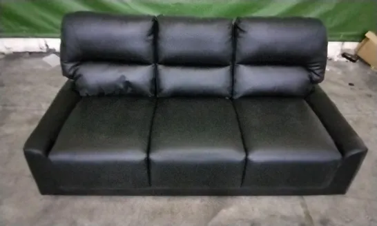 DESIGNER BLACK LEATHER 3 SEATER SOFA (ARMS MISSING)