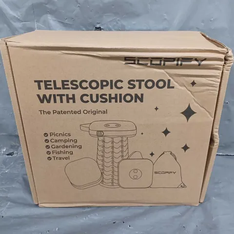 BOXED SCOPIFY TELESCOPIC STOOL WITH CUSHION