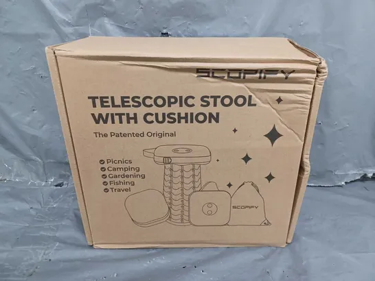 BOXED SCOPIFY TELESCOPIC STOOL WITH CUSHION