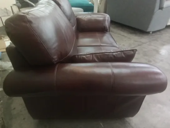 QUALITY DESIGNER 2 SEATER SOFA - BROWN LEATHER 