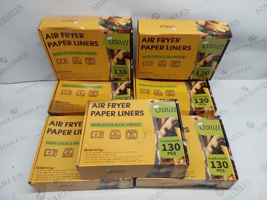 BOX OF APPROXIMATELY 8X 130PCS BRAND NEW OWILL AIR FRYER PAPER LINERS (8.6 X 5.5 INCHES)