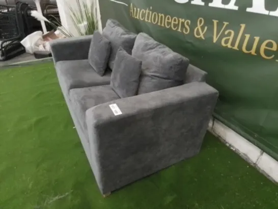 DESIGNER GREY FABRIC TWO SEATER SOFABED WITH SIDE CUSHIONS