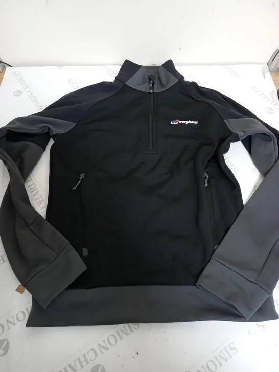 BERGHAUS HALF ZIP LONG SLEEVE FLEECE IN BLACK/GREY - UK XS