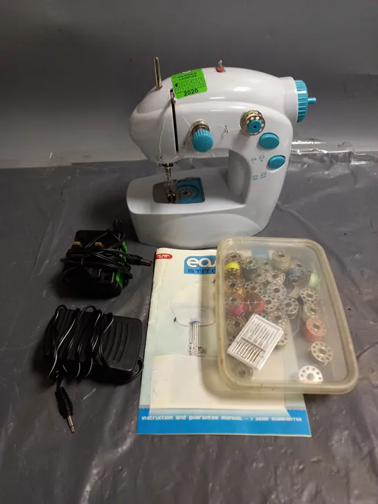 BOXED EASY STITCH LIGHTWEIGHT MINI PORTABLE SEWING MACHINE IN WHITE/BLUE