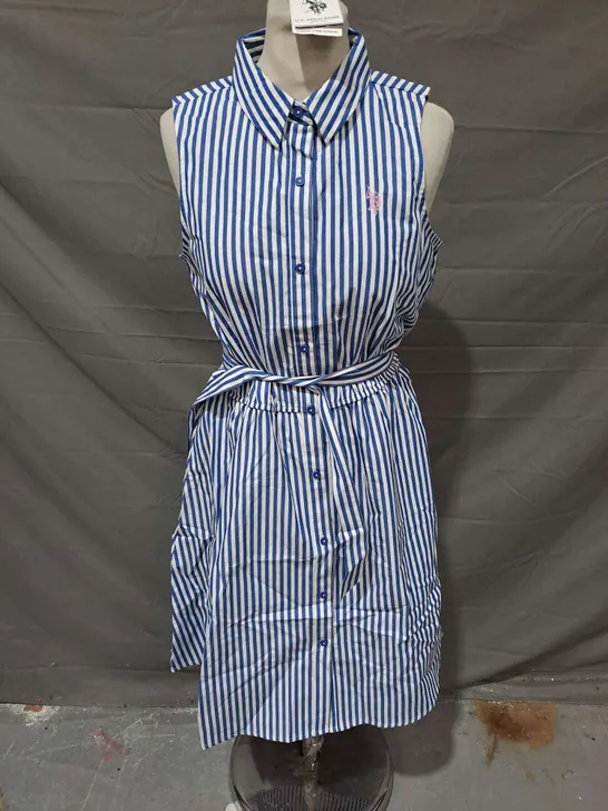 US POLO ASSN BUTTON DOWN BELTED DRESS IN REGATTA BLUE STRIPE SIZE 15-16YRS