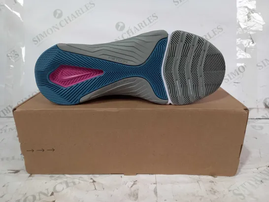 BOXED PAIR OF NIKE SHOES IN GREY/BLUE/GRAPE UK SIZE 6