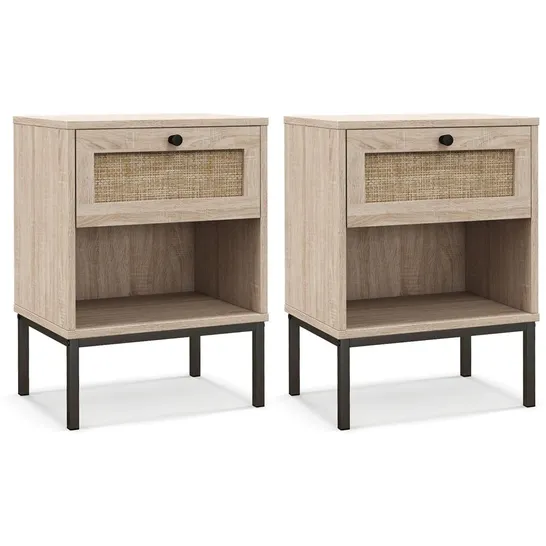 BOXED COSTWAY SINGLE DRAWER SINGLE SHELF OAK BEDSIDE TABLE SET OF 2 (1 BOX)