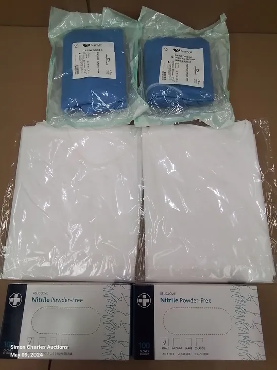 PALLET OF APPROXIMATELY 500 ASSORTED BRAND NEW MEDICAL ITEMS TO INCLUDE - DISPACK REINFORCED SURGICAL GOWNS LARGE - POWDER FREE GLOVES SMALL - ARA-60XL DISPOSABLE GOWNS