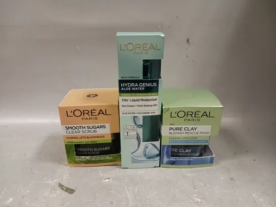 L'OREAL SET OF 3 ITEMS TO INCLUDE - PURE CLAY , SMOOTH SUGARS , HYDRA GENIUS 