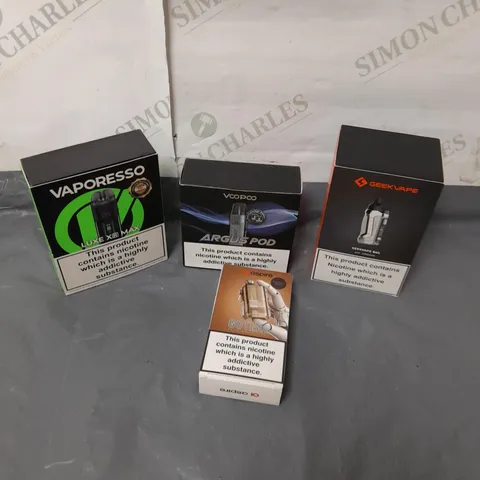 BOX OF APPROXIMATELY 10 ASSORTED E-CIGARATTES TO INCLUDE GEEK VAPE, VAPORESSO, ASPIRE ETC