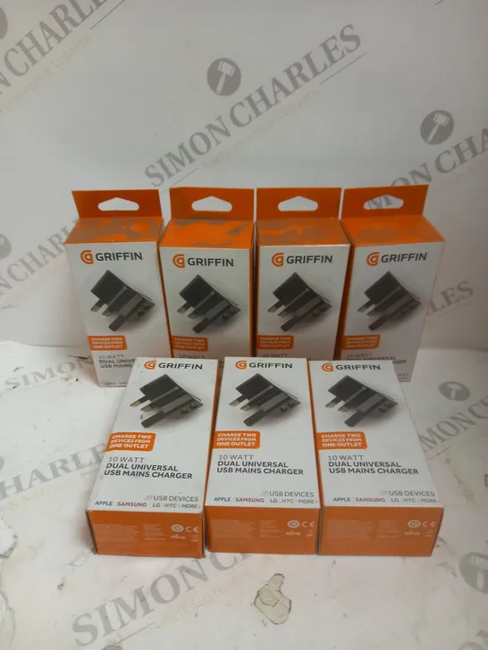 APPROXIMATELY 7 BOXED GRIFFIN 10W DUAL UNIVERSAL USB MAINS CHARGERS 