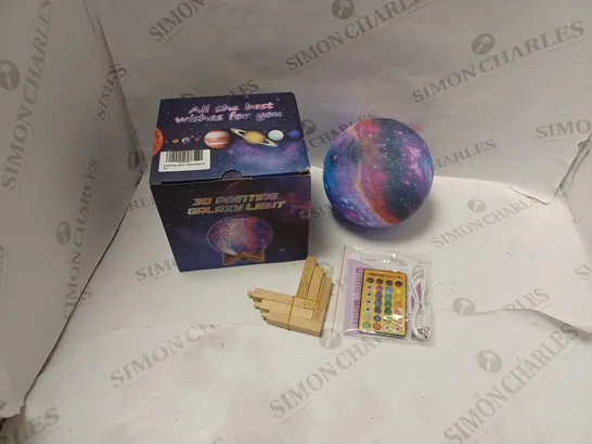 BOXED 3D 16 COLOURS GALAXY LAMP WITH WOODEN MOUNT, REMOTE CONTROL, USB CABLE AND USER MANUAL