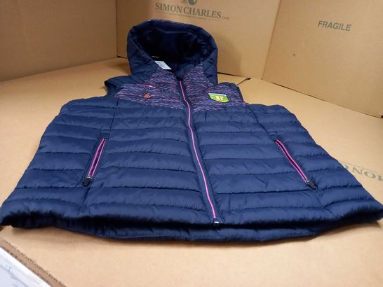 ONEILLS HARLEM NAVY/PINK DETAILED HOODED PADDED GILET - SIZE 10