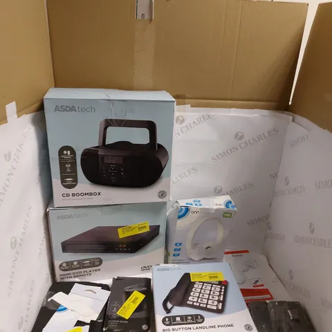 BOX OF ASSORTED ELECTRICAL ITEMS TO INCLUDE RADIO, PHONES AND HEADPHONES