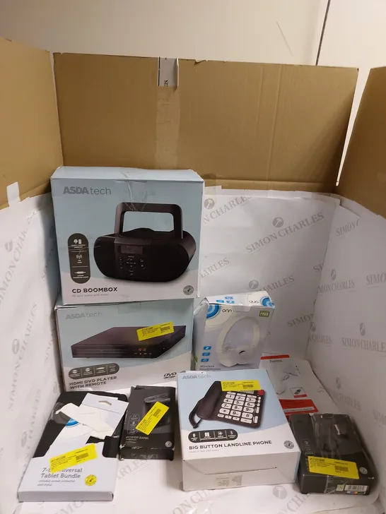 BOX OF ASSORTED ELECTRICAL ITEMS TO INCLUDE RADIO, PHONES AND HEADPHONES