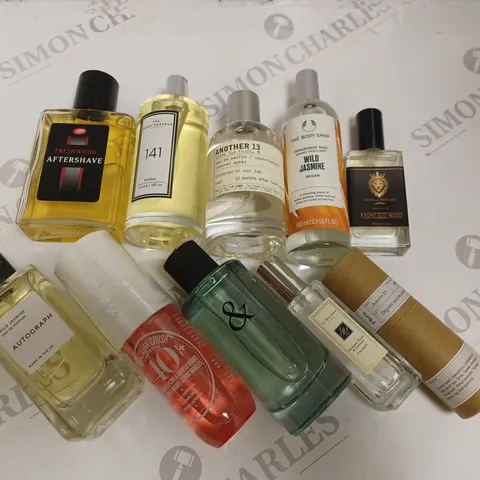 LOT OF 10 ASSORTED BOTTLES OF FRAGRENCES TO INCLUDE THE SCENT RESERVE AND AUTOGRAPH
