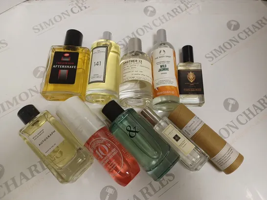 LOT OF 10 ASSORTED BOTTLES OF FRAGRENCES TO INCLUDE THE SCENT RESERVE AND AUTOGRAPH