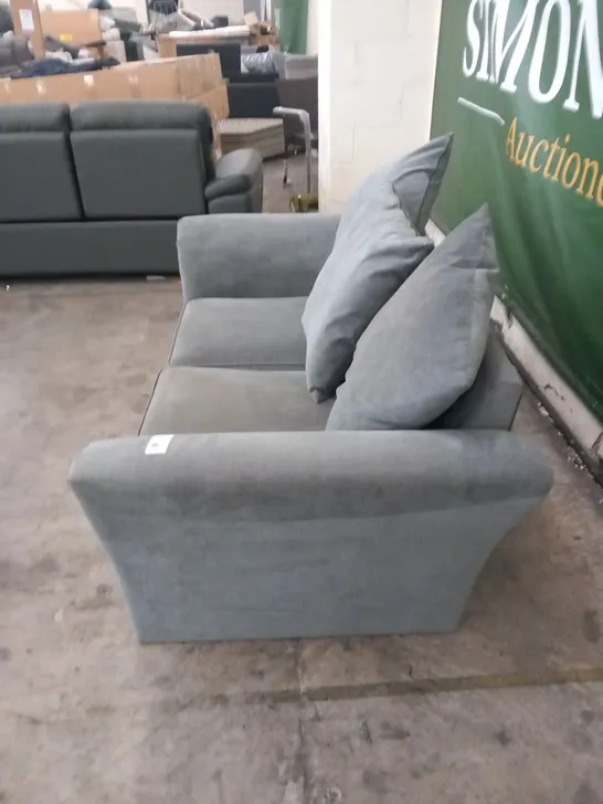 DESIGNER GREY FABRIC 2 SEATER SOFA WITH SCATTER BACK CUSHIONS