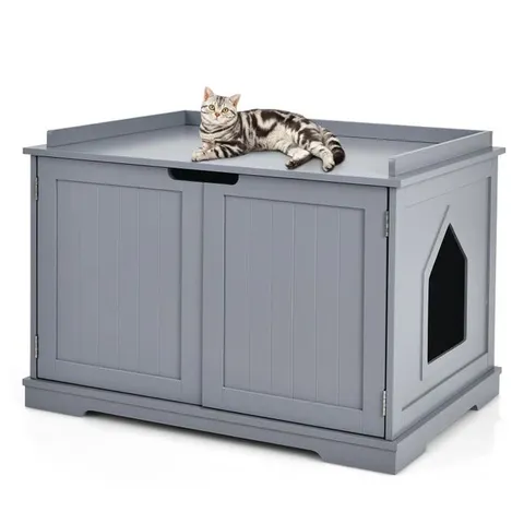 BOXED COSTWAY CAT LITTER BOX WASHROOM STORAGE BENCH - GREY 