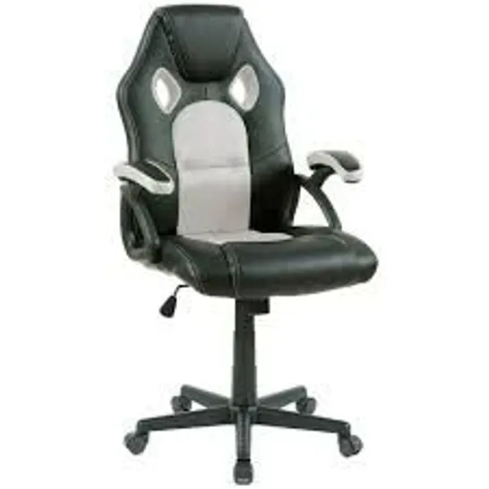 BOXED NEO BLACK FAUX LEATHER SWIVEL RACE OFFICE CHAIR (1 BOX)