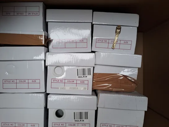 BOX OF APPROXIMATELY 10 ASSORTED PAIRS OF SHOES IN VARIOUS COLOURS, STYLES, AND SIZES