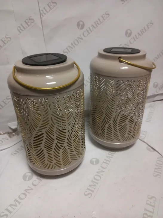 GARDEN REFLECTIONS SET OF 2 PATTERNED SOLAR LANTERNS, LEAF