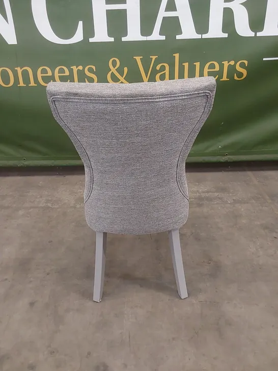 DESIGNER GREY FABRIC BUTTON BACK DINING CHAIR WITH GREY LEGS