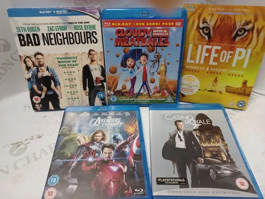 LOT OF FIVE TO INCLUDE BAD NEIGHBOURS DVD, LIFE OF PI , AVENGERS ASSEMBLE , ETC