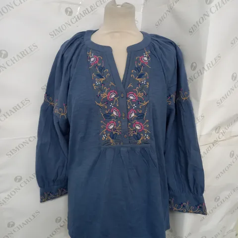 WHITE STUFF DREAMER EMBROIDERED TOP IN BLUE SIZE 14