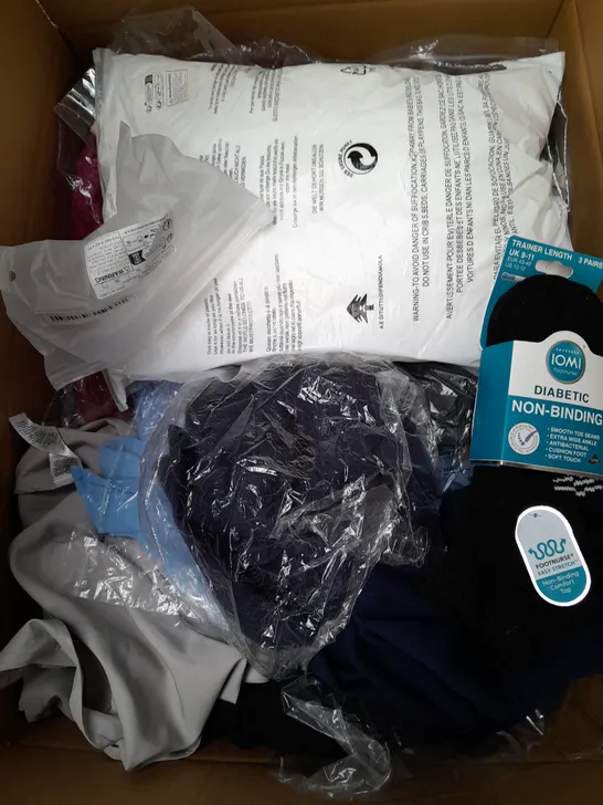 BOX OF APPROXIMATELY 25 ASSORTED CLOTHING ITEMS TO INCLUDE - SOCKS, UNDERPANTS , JUMPER ETC