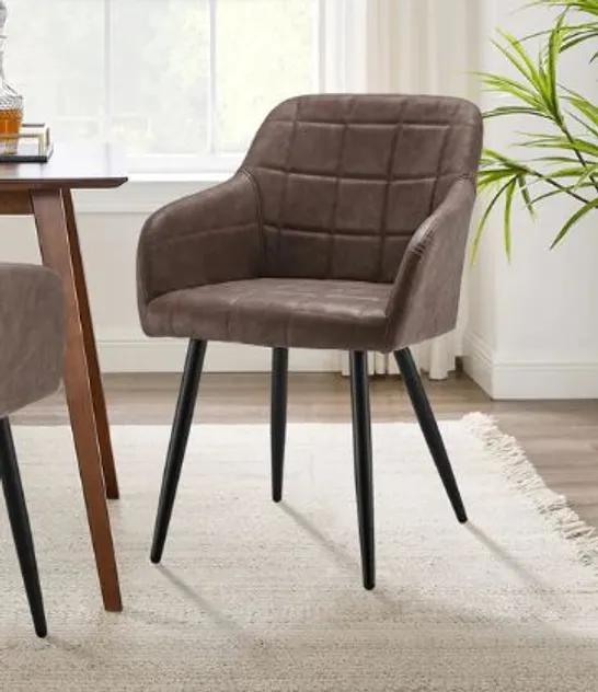 BOXED BLOOR SET OF TWO BROWN FAUX LEATHER DINING CHAIRS