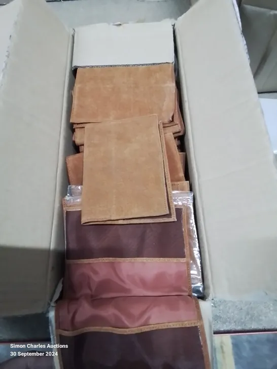 BOX CONTAINING APPROXIMATELY 200 PASSPORT COVERS/HOLDERS IN BROWN LEATHER