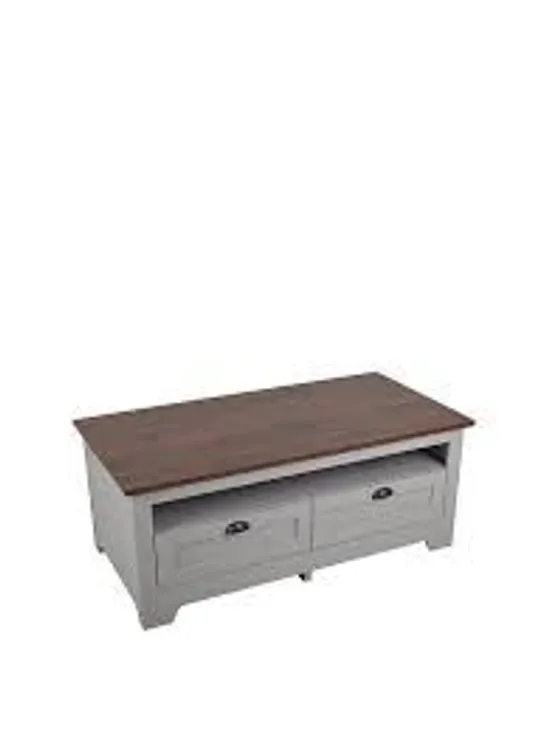 BOXED DEVON STORAGE COFFEE TABLE GREY/WALNUT  - 1OF1