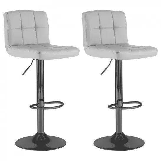 BOXED NEO 2X FAUX LEATHER CUBAN SWIVEL BAR STOOLS WITH A MATT BLACK LEGS - GREY (1 BOX)