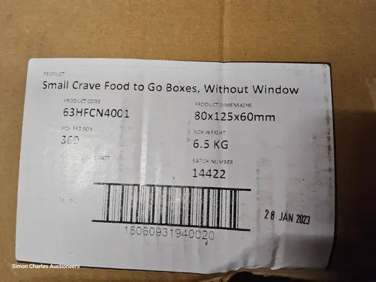 TWO CASE EACH CONTAINING APPROXIMATELY 360 SMALL CRAVE FOOD TO GO BOXES, WITHOUT WINDOW 80 × 125 × 60mm