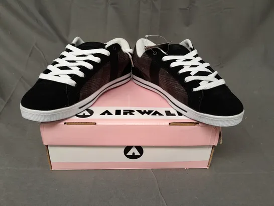 BOX OF APPROXIMATELY 10 BOXED PAIRS OF AIR WALK TRAINERS IN BLACK/PLAID/WHITE - VARIOUS SIZES