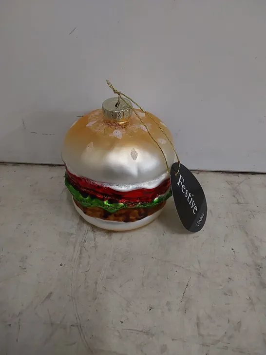 BOXED BURGER IN BUN FIGURINE CHRISTMAS ORNAMENT 