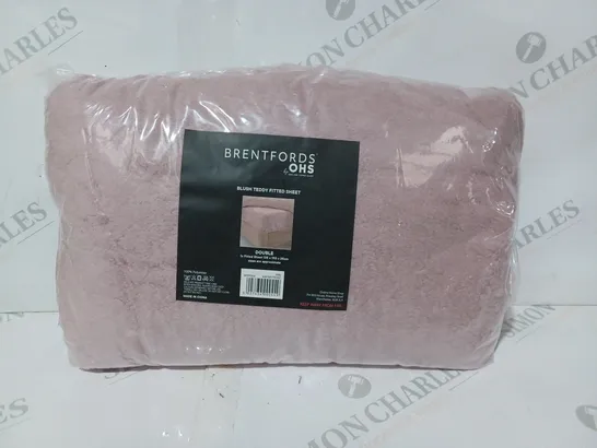 BRENTFORD BLUSH TEDDY FITTED SHEET - DOUBLE SIZE