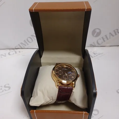 MENS LA BANUS WATCH – GOLD COLOUR CASE – LEATHER STRAP