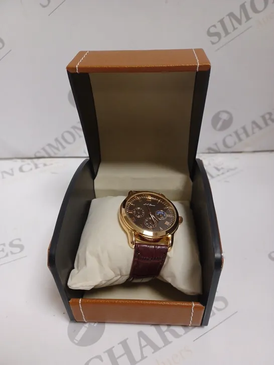 MENS LA BANUS WATCH – GOLD COLOUR CASE – LEATHER STRAP